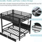 Full over Full Bunk Bed with Storage Shelves and Drawers, Metal Bunk Beds with Lights and USB Ports, Lower Bunkbed Can Be Converted, for Guest Room, Bedroom, Dorms, Muti-Function and Noise-Free, Black