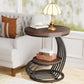 round End Side Table: Side Table with 2 Tiers Storage Shelves, Vintage End Table for Living Room, Small Bedside Table Accent Table with Arc-Shaped Frame, Rustic Brown
