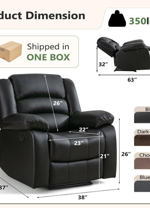 Black Overstuffed Recliner Chair with Breathable Faux Leather, Manual Reclining Feature, Ideal for Living Room Seating