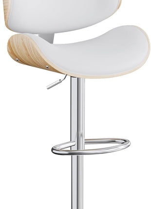 Set of 3 Adjustable Swivel Leather Bar Stools for Kitchen Island - Mid-Century Modern Counter Height Chairs with Backrest and Footrest in Cream White
