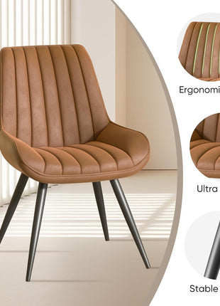 Contemporary Dining Chair Set of 6, Comfortable Upholstered Fabric Kitchen Side Chairs with Thick Cushions and Metal Legs, Brown