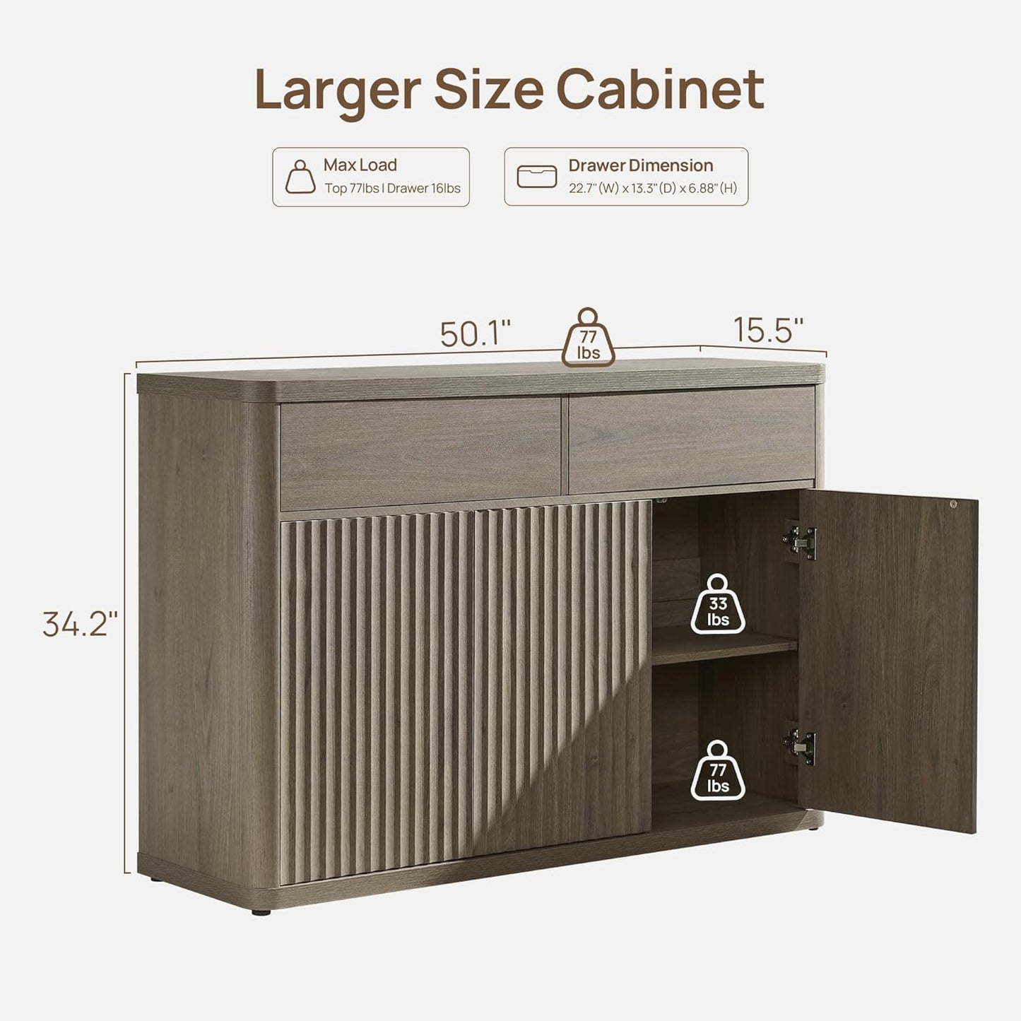 Buffet Cabinet with Storage - Storage Cabinet Sideboard with Doors & Shelves Accent Credenza Buffet Table with 2 Drawer Buffets & Sideboards for Living Room Dining Room Kitchen Entryway Office