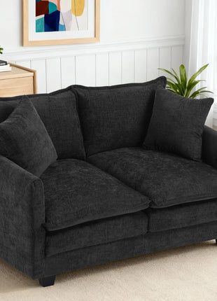 Modern 50" Loveseat Sofa - Cloud Design with 27" Deep Seat and Two Pillows for Small Spaces, Perfect for Apartments, Studios, Offices, Bedrooms, and Living Rooms - Model 8834-BLACK-1