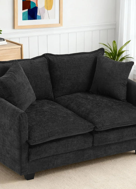 Modern 50" Loveseat Sofa - Cloud Design with 27" Deep Seat and Two Pillows for Small Spaces, Perfect for Apartments, Studios, Offices, Bedrooms, and Living Rooms - Model 8834-BLACK-1