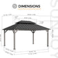 12 X 16 Ft. Wood Gazebo, Outdoor Patio Cedar Framed Steel Hardtop Gazebo with 2-Tier Metal Roof, Suitable for Patios, Lawn and Backyard, Matte Black Roof + Gray Wood Frame