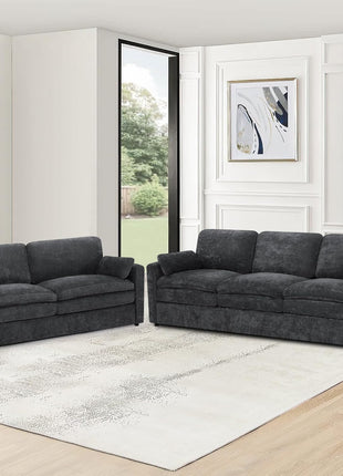 Chenille Upholstered Sofa Set in Dark Grey - 2-Piece Collection with Comfortable 3-Seat Couch and Loveseat, Featuring Thick Cushions and Deeper Seats for Enhanced Comfort in Living Room or Apartment