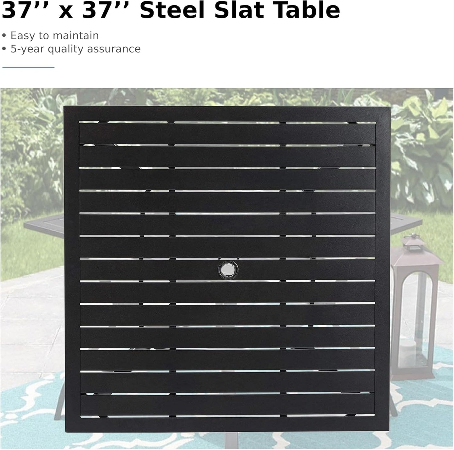 Outdoor Dining Set for 4, Patio Table and Chairs Set with Umbrella Hole, Metal Patio Furniture Set for Deck/Backyard/Poolside/Garden