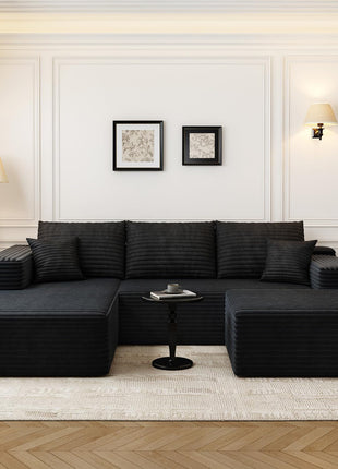 107.5" Modern Minimalist Cloud Modular Sectional Sofa with Ottoman, U-Shaped Deep Seat Corner Couch for Living Room, No Assembly Required (Black, Left Facing Chaise)
