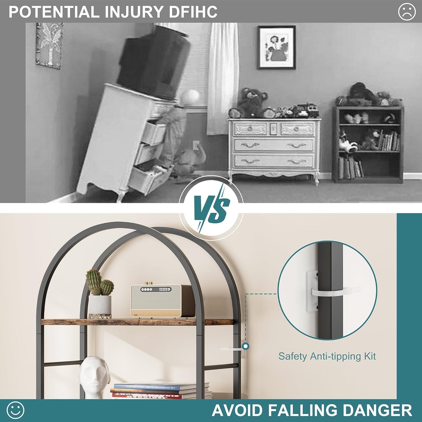 Bookshelf, Arched Bookshelf 5 Tier Bookcase, Tall Shelf for Cds/Books, Home Office Shelf Storage Organizer, Modern Book Shelf for Bedroom/Living Room, Rustic Brown | Bookcase, Tall Shelf, for Cds/Books, Home Office Shelf, Storage Organizer