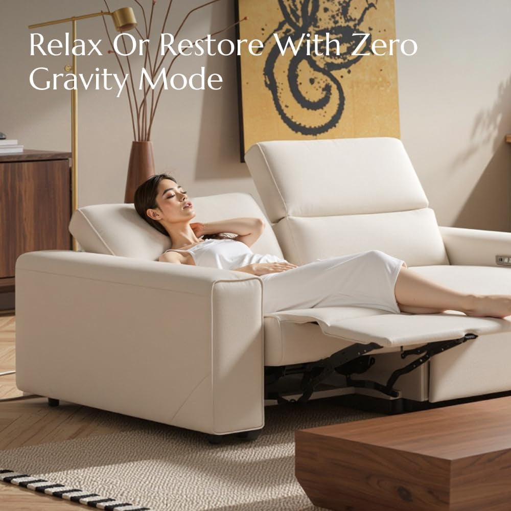 78" Leather Power Reclining Sofa, Modern Recliner Couch with Electric Backrest and Footrest, Modular Sectional Sofa for Living Room, Spacious and Comfortable, Khaki