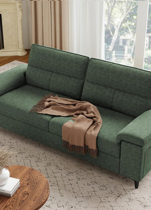 Contemporary Chenille Loveseat with 8-Inch Comfort Cushions, Convertible Armrests, Removable Cover, and Elevated Legs (Green) - 88.97 Inches