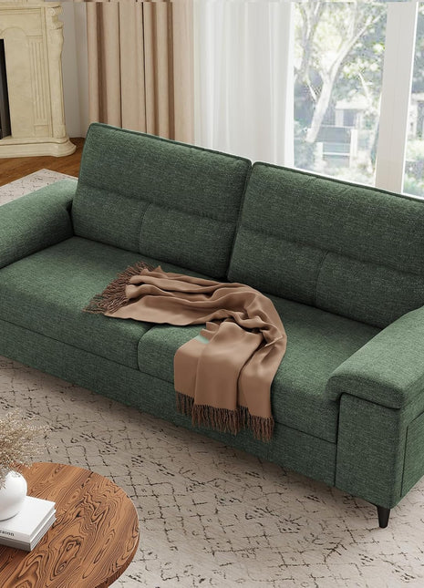 Contemporary Chenille Loveseat with 8-Inch Comfort Cushions, Convertible Armrests, Removable Cover, and Elevated Legs (Green) - 88.97 Inches