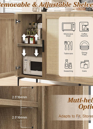 48" Rattan Buffet Cabinet with Adjustable Shelves - Modern Sideboard Console Table for Kitchen, Living Room, Entryway, and Dining Room