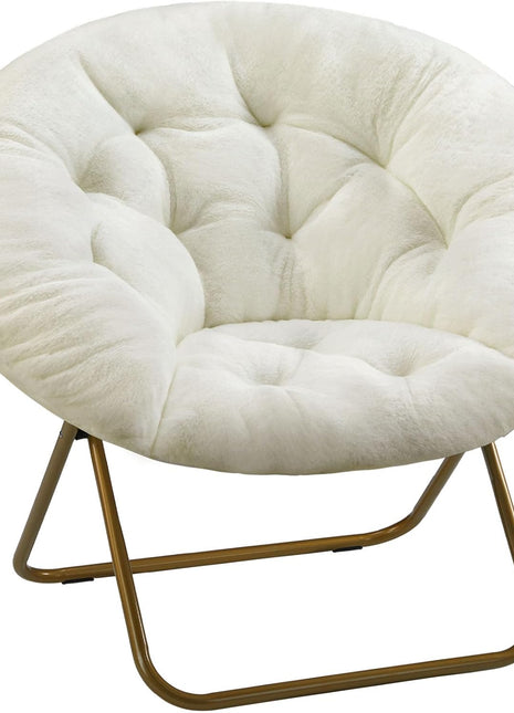Oversized Faux Fur Foldable Saucer Chair - Versatile Lounge Seating for Bedrooms, Dorms, and Gaming - Elegant Accent Chair for Compact Spaces
