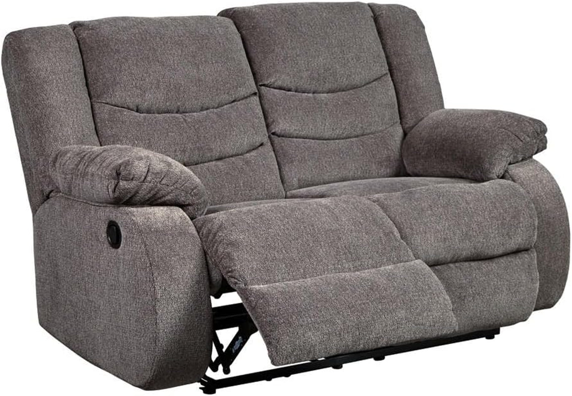 Tulen Reclining Loveseat, Dual-Sided Recliner, Pull Tab Reclining Motion, Fabric Upholstery, 63" W X 40" D X 40" H, Dark Gray