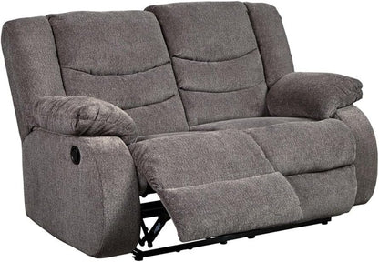 Tulen Reclining Loveseat, Dual-Sided Recliner, Pull Tab Reclining Motion, Fabric Upholstery, 63" W X 40" D X 40" H, Dark Gray