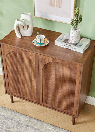 94.5” Mid-Century Modern Fluted Sideboard Buffet Cabinet with Storage for Dining Room, Kitchen, and Living Room