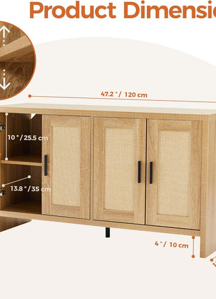 Rattan Buffet Cabinet with Adjustable Shelves, Versatile Sideboard for Kitchen, Living Room, and Dining Room