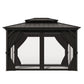 10X12 Ft Hardtop Gazebos with Heavy Duty Double Roof, Nettings and Curtains Galvanized Steel Outdoor Gazebos for Patio, Backyard, Deck, Lawn (Grey)
