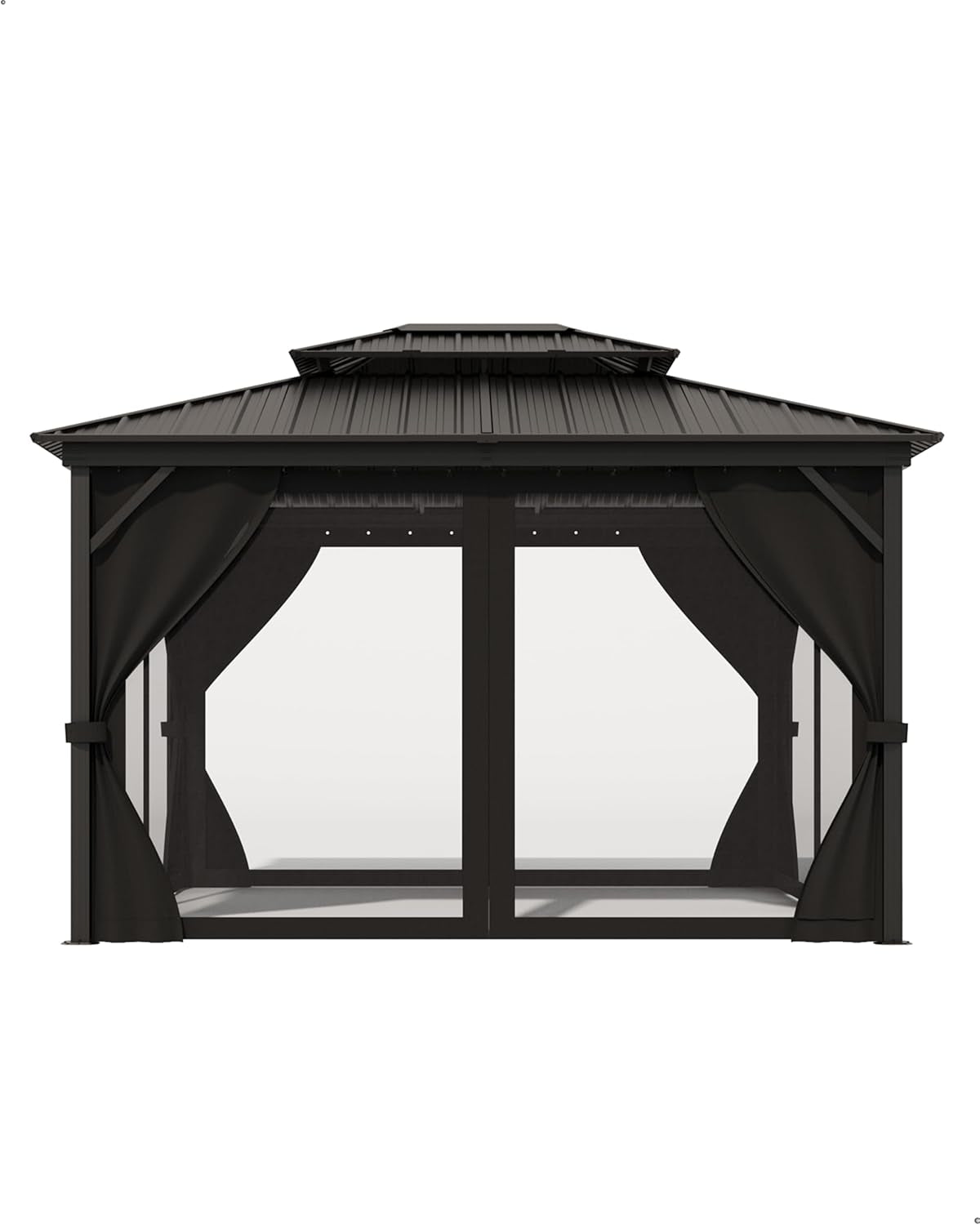 10X12 Ft Hardtop Gazebos with Heavy Duty Double Roof, Nettings and Curtains Galvanized Steel Outdoor Gazebos for Patio, Backyard, Deck, Lawn (Grey)