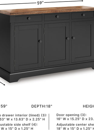 Wildenauer Farmhouse Dining Buffet with Drawers and Adjustable Shelves, Light Brown and Black Finish by Signature Design by Ashley