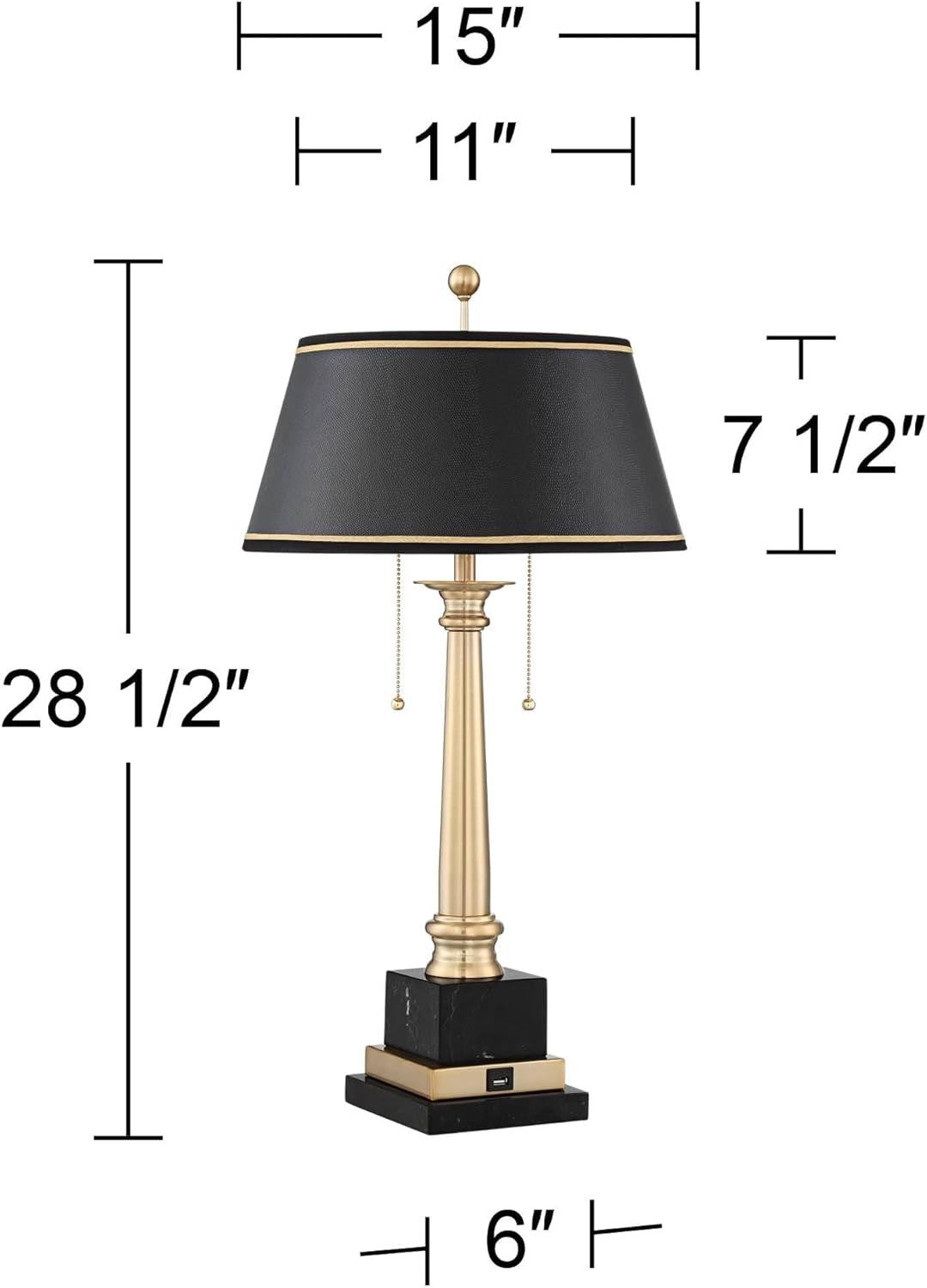 Georgetown 28 1/2" Tall Traditional Table Desk Lamp with USB Charging Ports A+C Warm Brass Steel Black Gold Trim Drum Shade for Living Room Bedroom Nightstand Bedside Office House