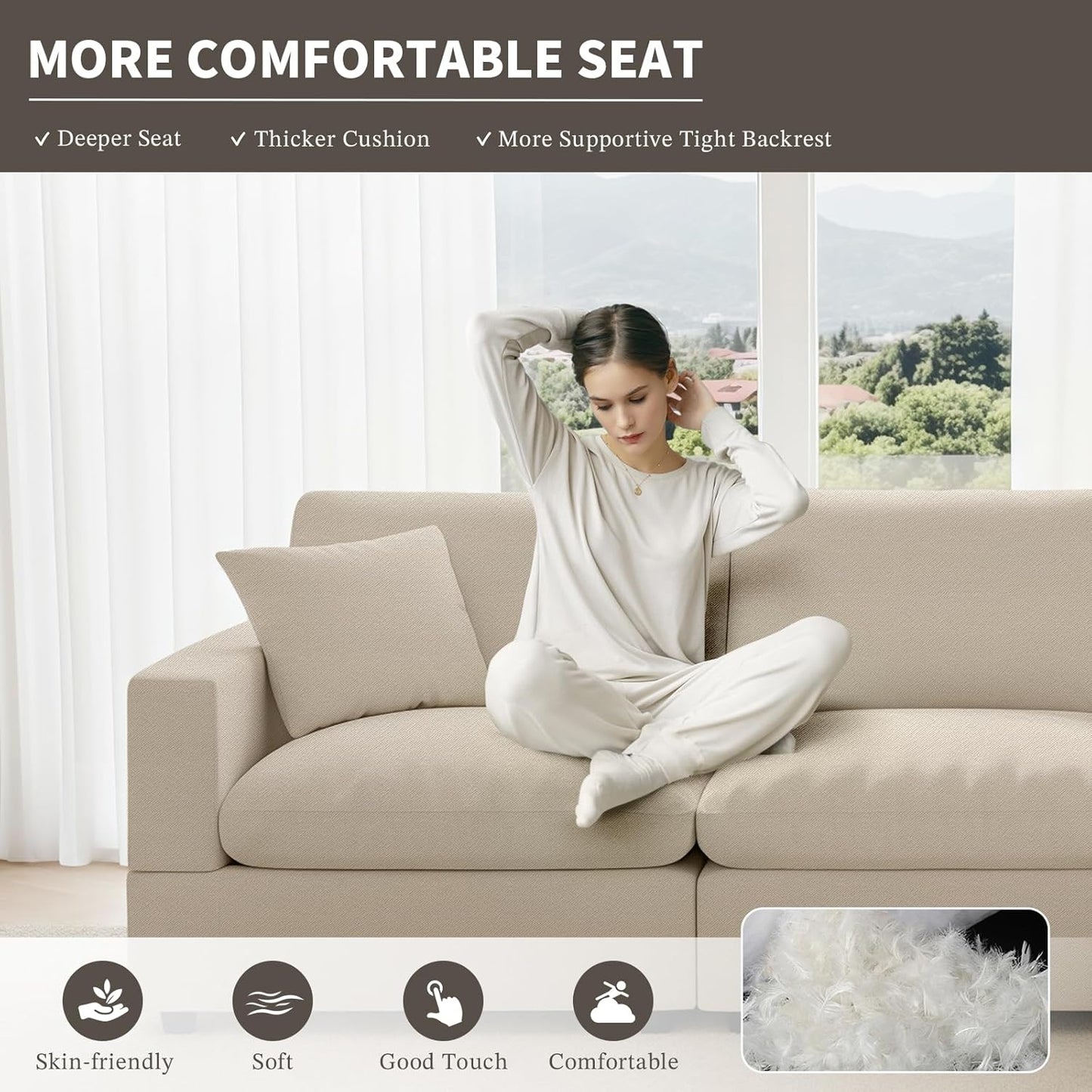 Cloud Couch Modular Sectional Sofa, 95.4" 4-Seater L Shaped Sectional Couches for Living Room, Convertible Cloud Sofa with Ottoman, down Filled Wide & Deep Seat, Removable Washable Cushion Covers