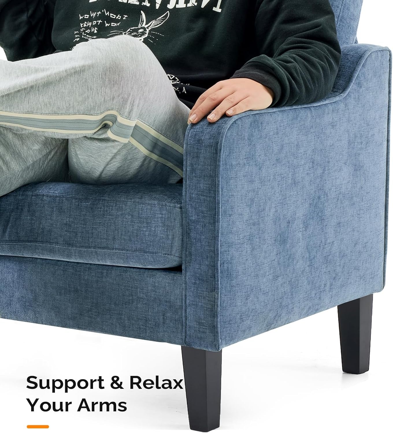 Mid Century Modern Accent Chair,Navy Blue Chenille Chairs for Living Room Upholstered Armchair with Scooped Arms for Bedroom,Apartment,Studio,Office,Waiting Room