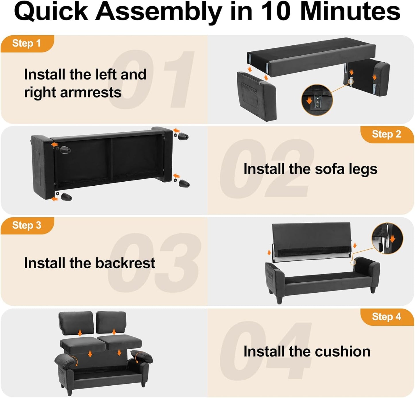 70" Living Room Couch Sofa, Mid Century Modern Loveseat, Velvet Deep Couches for Small Spaces, Bedroom, Apartment, Office, Removable Sofa Cover Spring Cushions, Easy to Install, Grey