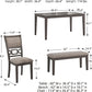 Wrenning Diamond Patterned Dining Table Set, 4 Upholstered Chairs and Bench, Seats 6, Wood, Gray