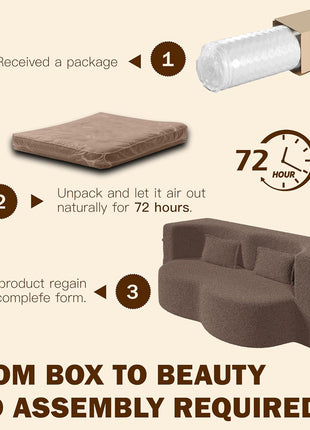 78-Inch Convertible Oversized Cloud Loveseat Sofa Bed – Minimalist Design for Living Room, Apartment, or Office – No Assembly Required (Brown)