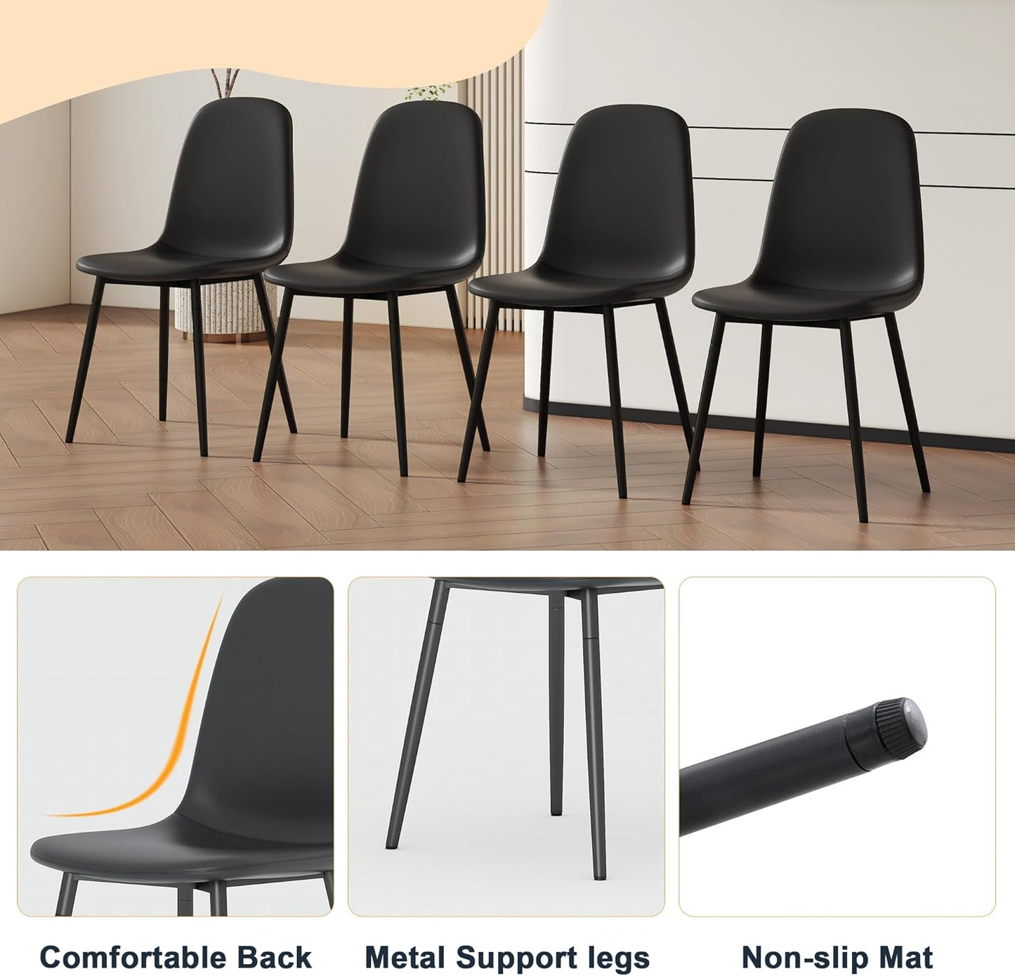 63"-79" Expandable Dining Table Set for 6, Wood Rectangle Dining Table and 6 Black PU Chairs, Sturdy Metal Legs,Suitable for Home,Kitchen Dining Room Living Room,Easy Assemble and Clean