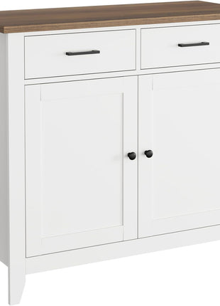 Ivory White Modern Farmhouse Kitchen Storage Cabinet with Buffet and Coffee Bar, Featuring 2 Drawers and 2 Doors, Ideal Versatile Sideboard for Living Room, Dining Room, and Bathroom