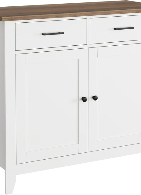 Ivory White Modern Farmhouse Kitchen Storage Cabinet with Buffet and Coffee Bar, Featuring 2 Drawers and 2 Doors, Ideal Versatile Sideboard for Living Room, Dining Room, and Bathroom