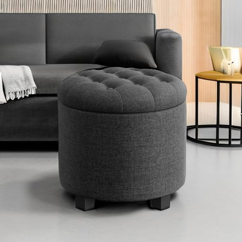 round Ottoman, Ottoman with Storage, 17.7 Dia. X 17.5 H Inches Foot Rest with Legs, Load up to 330 Lb, for Living Room, Bedroom, Dark Gray ULOM011G01