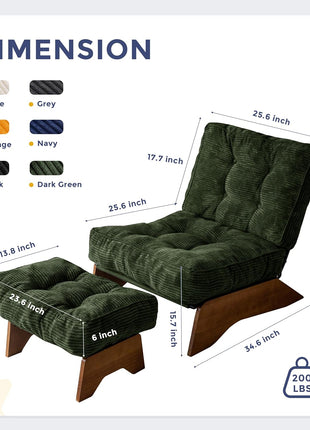 Elegant Green Accent Chair with Ottoman - Ideal for Reading Spaces