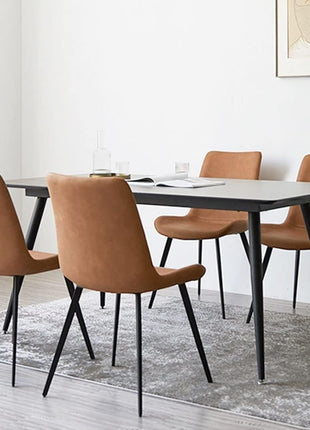 Set of 4 Modern Dining Chairs with Upholstered Faux Leather Seats and Durable Metal Legs in Brown