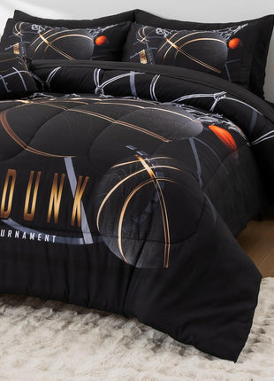 Basketball Court Themed Comforter Set, 6-Piece Bedding Set for Teen Boys, Twin Size