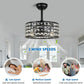 Bladeless Ceiling Fan with Lights and Remote, 18" Caged Industrial Fandelier, Indoor Crystal Chandelier Ceiling Fan for Bedroom, Living Room, Dinning Room, Kids Room, Black