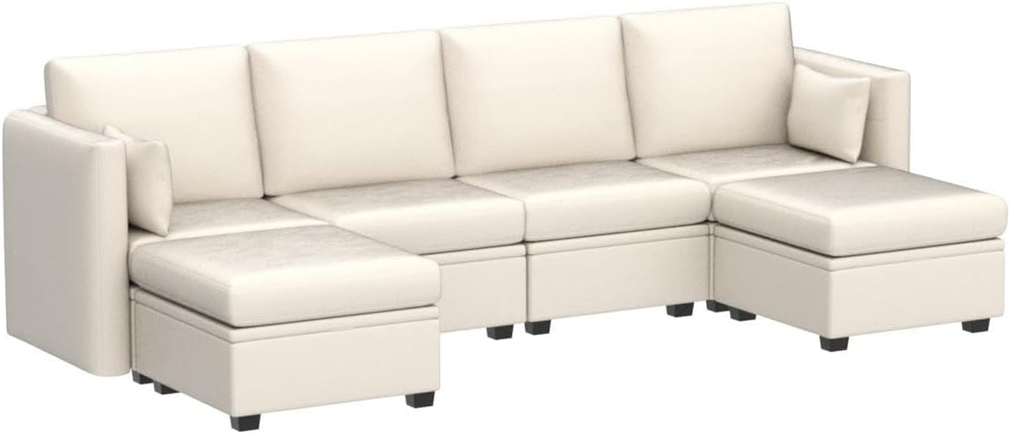 Modular Sectional Sofa with Storage, U Shaped Sectional Couch for Living Room, Convertible Modular Sofa Couch with Ottomans, High Supportive & Soft Sponge, 6 Seat, Beige