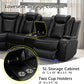 Power Recliner Sectional Sofa Set for Living Room Furniture Sets,Leather Reclining Sofa Set with LED Lights/Hidden Storage,L- Shaped Couch for Living Room/Home Theater(Black,Sectional)