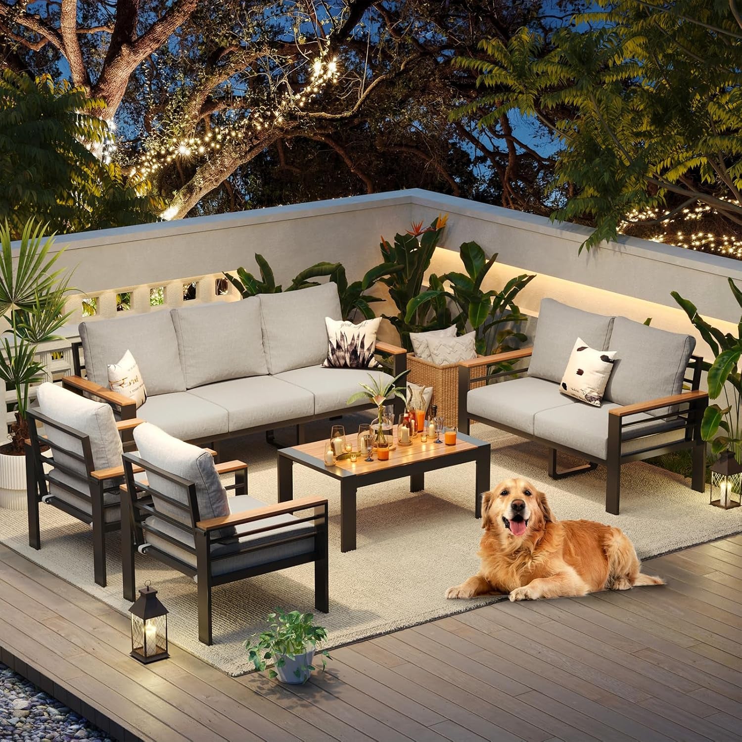 Aluminum Patio Furniture Set 7 Seats, Oversized Outdoor Sectional with Washable Thick Cushions, Coffee Table and Waterproof Cover, Patio Conversation Sets for Porch, Balcony, Deck