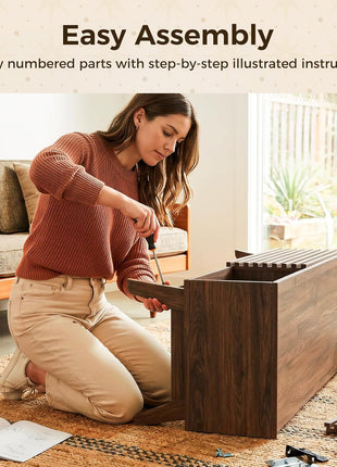 59-Inch Mid-Century Modern TV Stand for 55"-65" TVs with Sliding Doors and Storage Cabinets in Walnut Finish