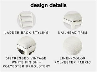 Valebeck Farmhouse Cushioned Dining Chairs, Set of 2, by Signature Design by Ashley, Featuring Nailhead Trim, Fabric Upholstery, Solid Wood Construction, 39" Seat Height, Whitewash Finish