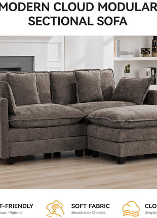 76'' Modular Chenille Deep Seat Loveseat Sofa with Movable Ottoman - Elegant Design for Small Spaces