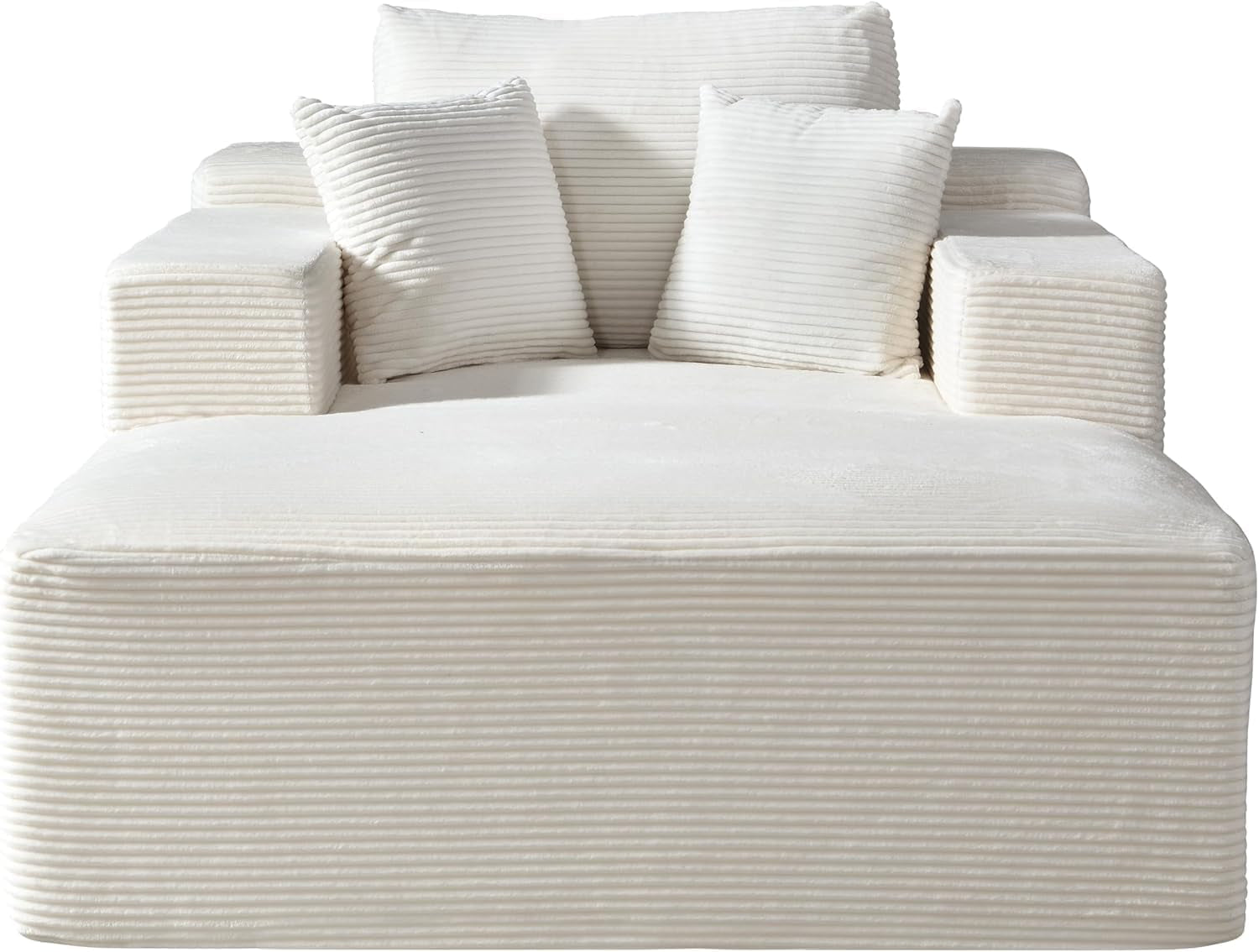 Monroe Convertible Chaise Lounge Chair Indoor – Oversized Corduroy Couch with Wide Armrest & Throw Pillows, Cozy Boneless Sleeper Sofa Bed Armchair, Beige