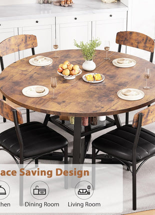 5-Piece Round Dining Table Set for Four - Space-Efficient Wooden Kitchen and Dining Room Furniture