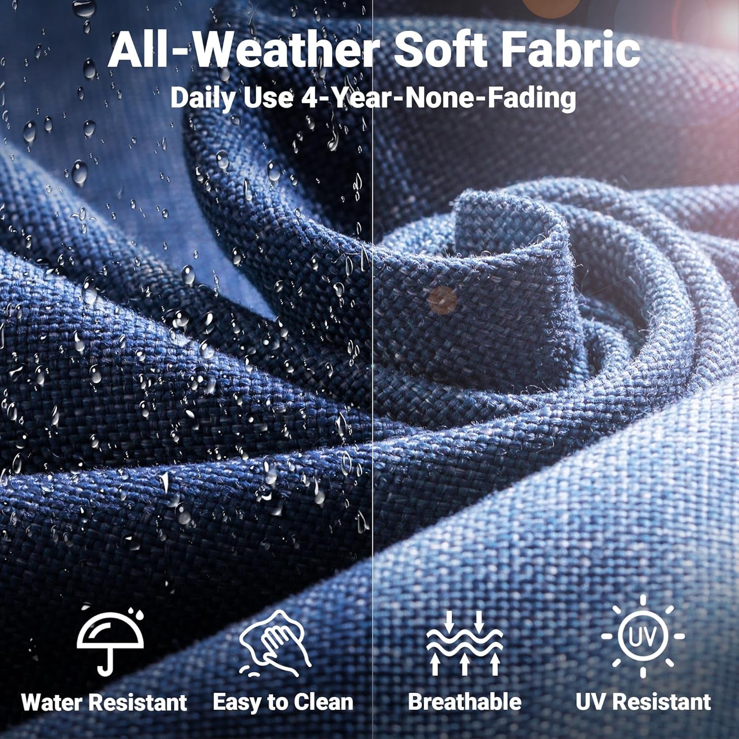 4 Pieces Patio Furniture Set, Outdoor Wicker Sofa with Coffee Table, Chairs, All Weather High Back Rattan Loveseat Couch with Comfy Cushions, Denim Blue