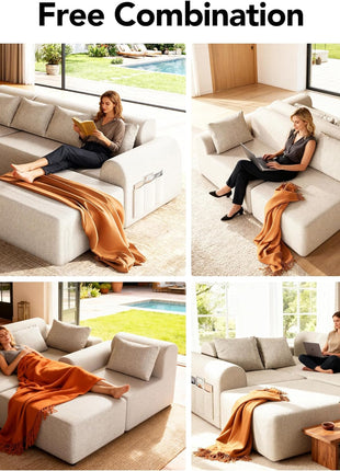 105.5" Cloud Boneless L-Shaped Sectional Sofa for Living Room, 4-Seater with Ottoman and 4 Pillows, Deep Seat Chenille Upholstery, No Assembly Required (Beige)