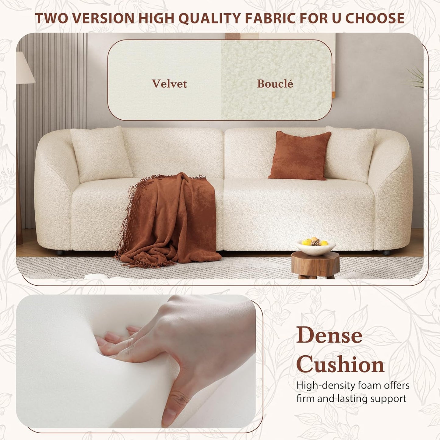 87.50" Velvet Curved Oversized 2 Seater Sofa, Upholstered Couch Chair, Soft Seating Lounge Sofa, Cozy Loveseat with Armrest, Reading Loveseat for Living Room, Home Rest, Cream